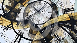 Artistic overlapping clocks painting, symbolizing chaos in time management