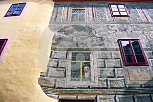 Artistic painted facade in Cesky Krumlov, Bohemia, Czeh republic.
