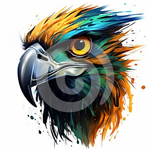an artistic painting of an eagles head on a white background