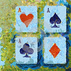 Artistic painting four aces poker Playing cards