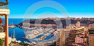 Artistic panoramic view o Monte Carlo`s harbour