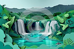 Serene Rio Celeste Waterfall Cutout Illustration AI Generated photo