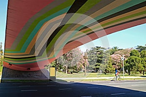 Artistic pedestrian bridge over the Av. Presidente Figueroa Alcorta in Buenos Aires, Argentina