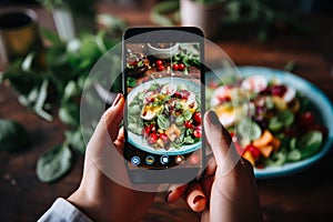 Artistic Person taking photo tasty food. Generate Ai