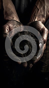 artistic photo of a handfull of dark dirt