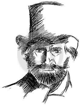 Artistic portrait of Giuseppe Verdi in black photo
