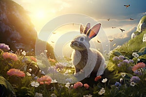 Artistic portrayal of a rabbit in a meditative