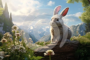 Artistic portrayal of a rabbit in a meditative