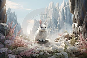 Artistic portrayal of a rabbit in a meditative