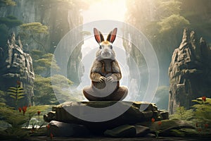 Artistic portrayal of a rabbit in a meditative
