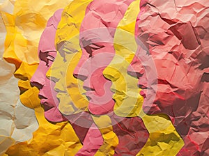 Artistic Profile: A Colorful Abstract Portrait of a Beautiful Female Head, Paper Mask, and Geometric Shapes on a Bright