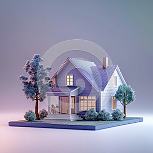 Artistic real estate concept House model crafted from paper on purple background