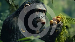 Artistic recreation of a hominid female looking in the jungle photo