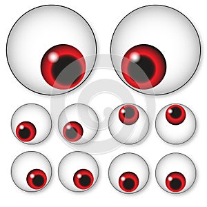 Artistic red cartoon eyes set, vector illustration