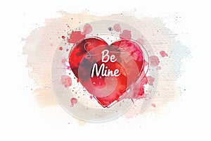 An artistic red Valentine's card, a watercolor heart in shades of red and pink. heart appears hand-painted photo