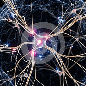 Rendering of a neuron in the human brain, displaying intricate