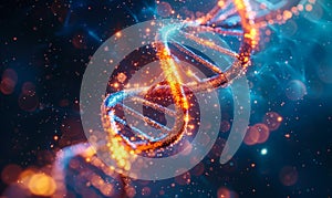 Artistic representation of a DNA double helix structure shimmering with light, symbolizing genetic research, biotechnology