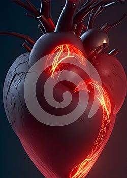 Artistic representation of the human heart. AI Generated