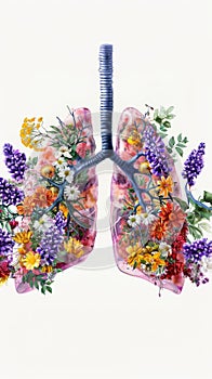 Artistic representation of human lungs composed of colorful flowers, symbolizing beauty and vitality of healthy lungs