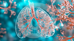 Artistic representation of human lungs highlighting bronchial structures and airway network