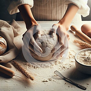 artistic representation of kneading flour, which expresses creativity, symbolic