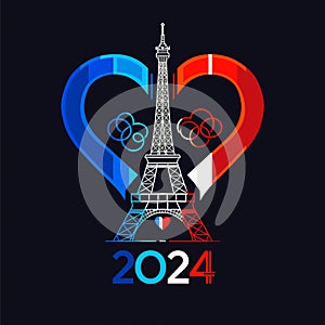 Artistic representation of a logo for the 2024 Olympics in Paris featuring the Eiffel Tower