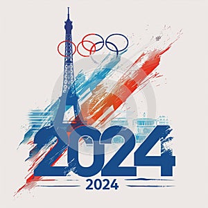 Artistic representation of a logo for the 2024 Olympics in Paris featuring the Eiffel Tower