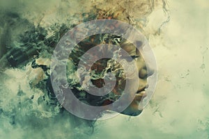 Artistic representation of a woman's profile merged with smoke, symbolizing mental health and therapy