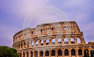 Artistic ruins of Roman Colosseum or coloseum an ancient gladiator Amphitheatre in Rome Italy