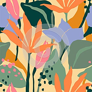 Artistic seamless pattern with abstract flowers , Modern design illustration