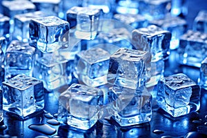 Ice cubes in blue light. An abstract background of ice cubes under blue lighting photo