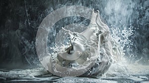 Artistic splash of milk with dramatic lighting