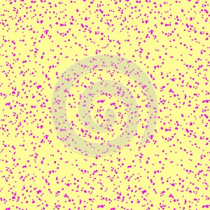Artistic splash vector seamless pattern. Abstract spray texture or background. Yellow paint spots, dots on pink backdrop