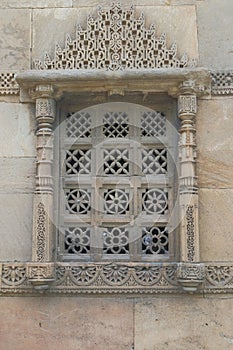 Artistic stone carving of window, Islamic ancient historic a architecture