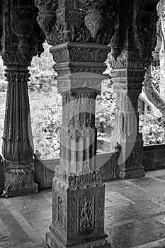 Artistic Stone Carvings on the Pillar Historic Holkar Era Chartis in Indore