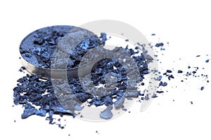 Artistic style crashed eyeshadow in dark blue on white background