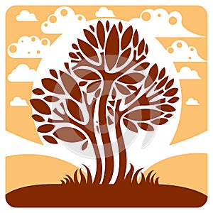 Artistic stylized natural landscape, imaginative tree illustration. Can be used as ecology and environmental conservation concept.