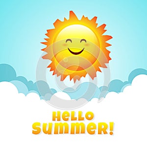 Artistic Sun Object for Greeting CardHello Summer with Smiling Sun Character Card