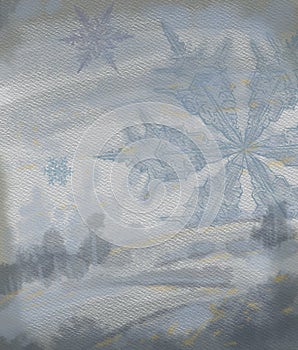 Artistic Surface with Landscape and Snowflakes.