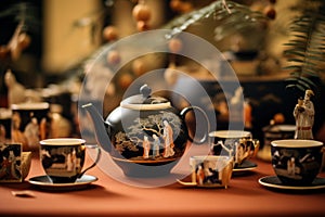 Artistic Tea party set oriental. Generate Ai