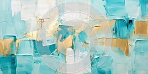 artistic texture made with oil acrylic paints, large strokes in an abstract form,turquoise-gold scale,banner concept,blank for