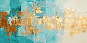 artistic texture made with oil acrylic paints,large strokes in the form of squares,turquoise-gold scale,banner concept,blank for