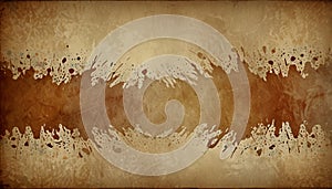 Vintage textured background with aged cream tones and expressive dark brown ink splash