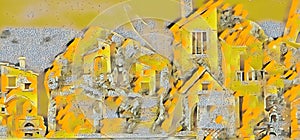 Artistic view of an old town in yellow colors