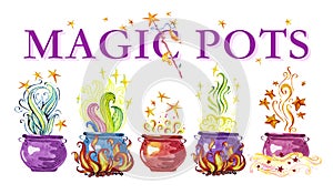 Artistic watercolor hand drawn magic pots illustration
