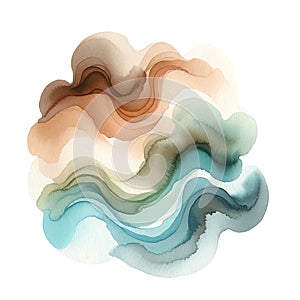 Artistic watercolor hand drawn painted wavy lines brush strokes pattern. Creative modern colorful waves pattern on white