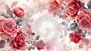 Artistic watercolor painting of red roses with splashes, ideal for elegant backgrounds or designs