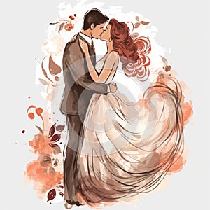 Artistic Wedding Kiss Painting In Delicate Watercolor Style