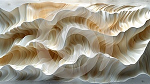 Artistic wood sculpture depicting a wind wave on a white surface