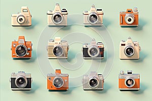 Artistically Arranged Vintage Analog Cameras - Embracing the Nostalgia of a Bygone Era